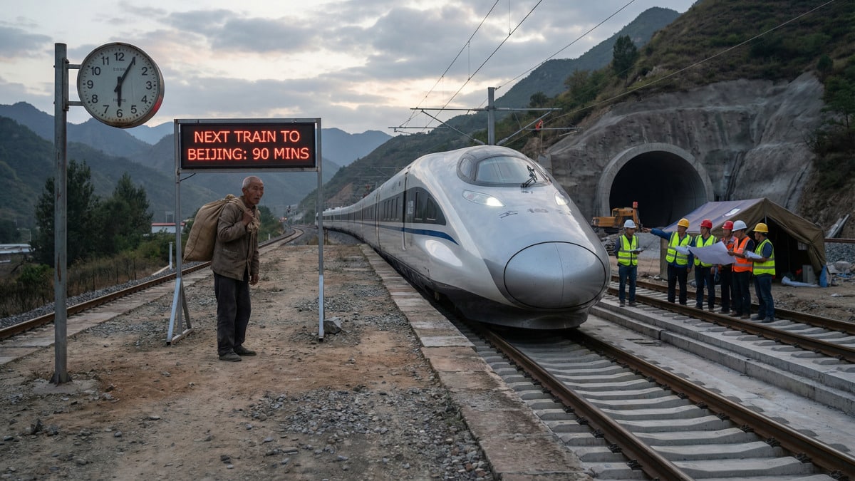 in just 9 hours, and mobilizing more than 1,000 workers, china has turned a seven hour journey into an hour and a half thanks to a new railway line